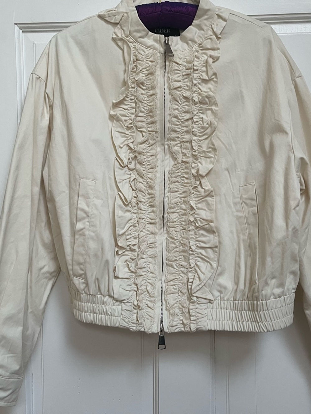 Cider Cream Ruffle-Front Bomber Jacket - Picture 9 of 16